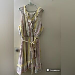 Lauren Conrad- multicolor ruffle, wrap dress with belt size 3x